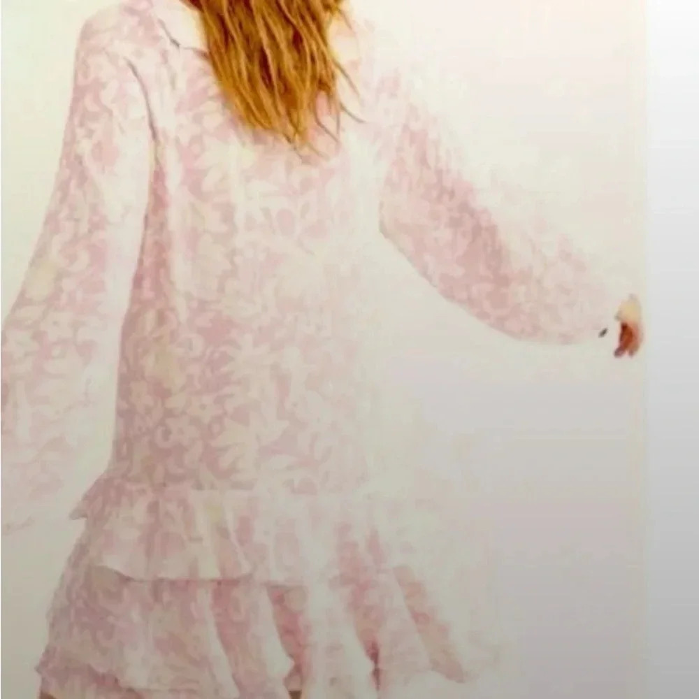 Free People Rebecca Floral Ruffle Mini Dress in baby pink. Size S - Picture 3 of 11